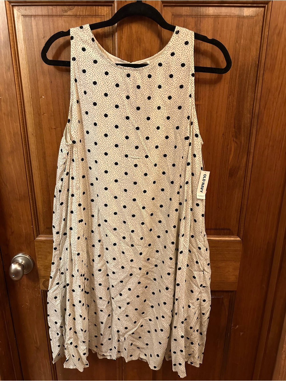 Old Navy Cream Dress with Navy Polka Dots
